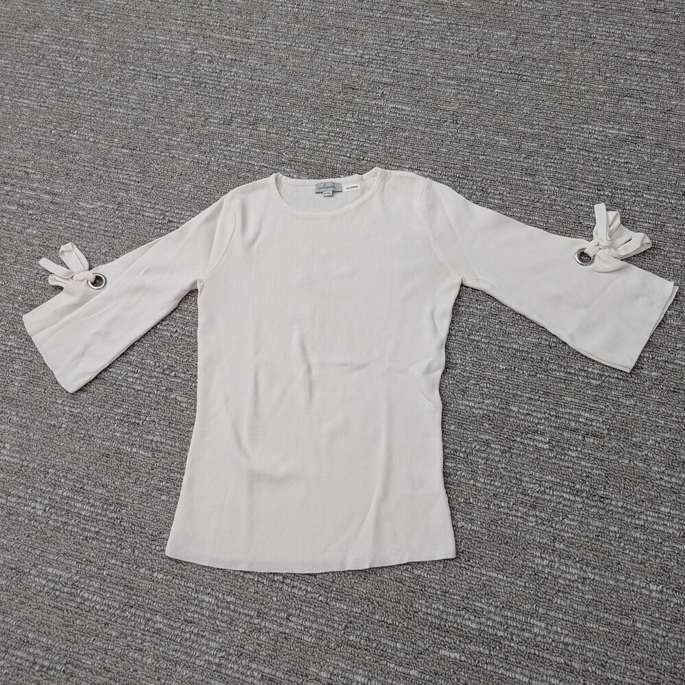 Elegant Women's (Size Medium) White Top with Bow Detail On 3/4 Sleeves